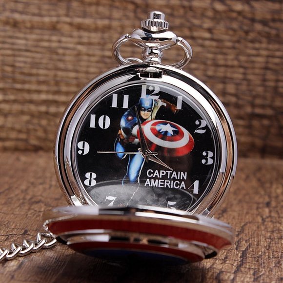 Captain America Pocket Watch Marvel Gift NEW Shield Necklace Jewelry - Picture 3 of 6